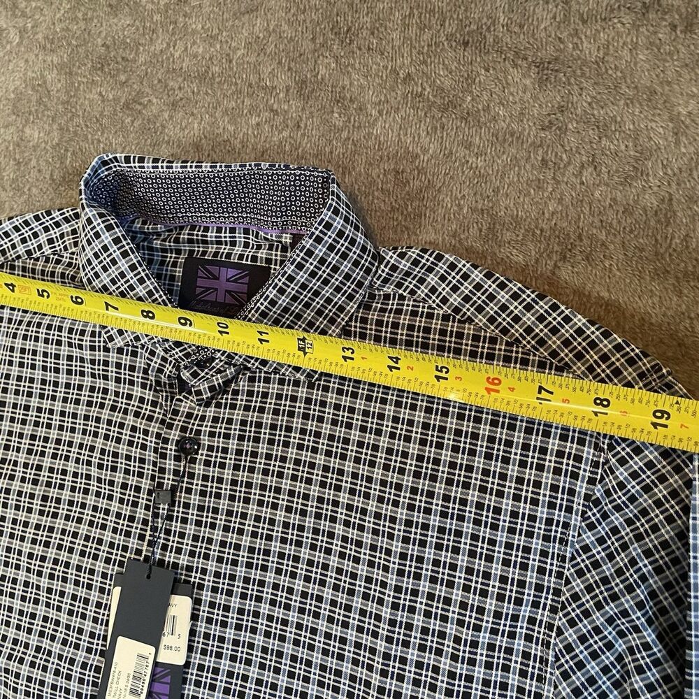 Michelsons London Dress Shirt Men's Large Navy Twill Check Long-Sleeve Contrast - Picture 9 of 11